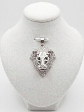 [1ct] Moissanite 925 Sterling Silver Lion Head Pendant.